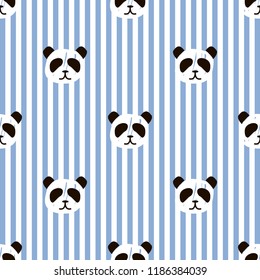 simple panda face pattern on white background in kids style on blue striped background