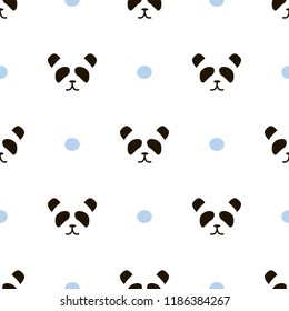 simple panda face pattern on white and blue dots background in kids style