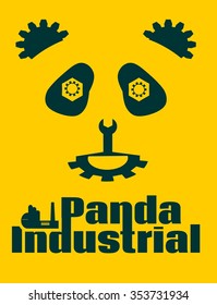 Simple panda head image. Industrial steampunk style illustration. Ecology problem relative image