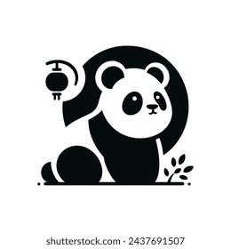 Simple Panda Logo Silhouetted Vector Icon Illustration