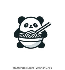 simple panda noodle restaurant logo vector illustration template design