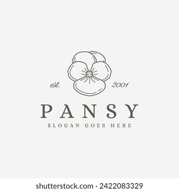 Simple Pansy flower logo, lineart Pansy vector design