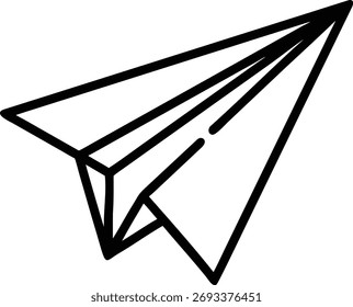 A simple paper airplane isolated on white background. The design is minimalist and modern. It represents flight, travel, and adventure. Perfect for icons and logos.