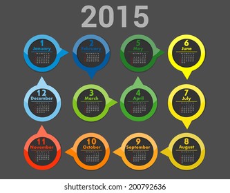 Simple paper calendar 2015 in circle composition with arrows leading to each month. Original template. Vector conception of time managing. Illustration for printing on sleek material..