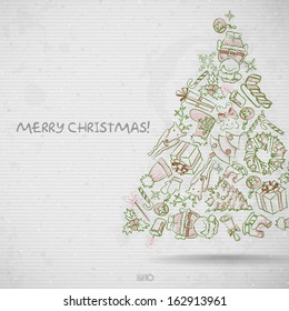 Simple Paper Christmas Tree. Christmas And New Year Symbols. Vector Illustration. Eps 10