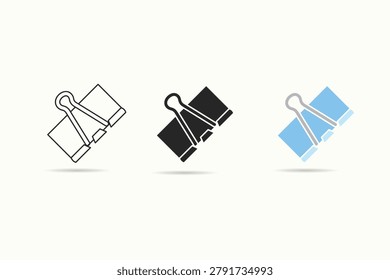 Simple paper clip icon set in modern flat style isolated on white background. Suitable for office, document organization, stationery, business, and administrative projects.