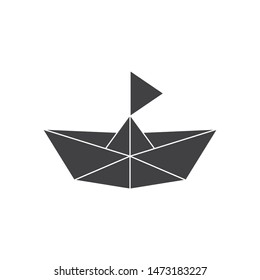 simple paper craft geometric ship boat symbol logo vector