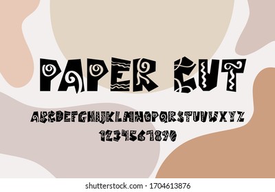 Simple Paper Cut Font chopped handwritten font on abstract shapes background. Vector design letter for logos, kids books, scrapbooking.