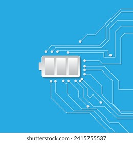 Ilustración simple de corte en papel gradiente negro y blanco, fondo azul de línea electrónica de circuito, energía de potencia del vehículo electrónico futuro, espacio de copia de la fuente de almacenamiento de carga, forma editable y objeto