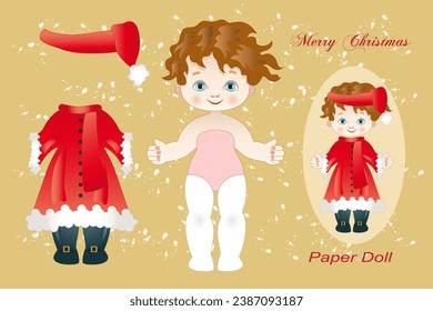 Simple paper doll for girls to cut out and dress up with Christmas dresses