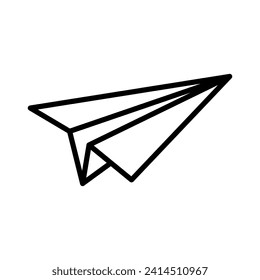 Icono simple de línea negra del plano de papel. Avión de papel de origami. Aviones hechos a mano con fondo blanco. Ilustración del vector