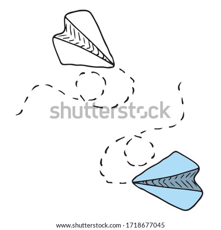 Simple paper plane is flying. Concept of communication, letters, telegram sending and receiving, online messengers, fresh news, children origami, fun, games. Vector in cartoon doodle style