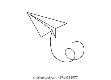 Simple paper plane one line art minimal outline on white background
