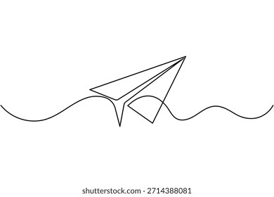 Simple paper plane one line art minimal outline on white background
