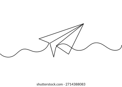Simple paper plane one line art minimal outline on white background
