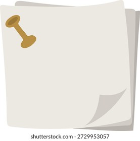 Folha de papel simples com dobras suaves e um pequeno pino no canto como uma nota postada