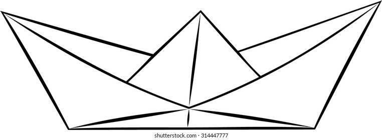 Simple paper ship boar origami, black and white vector, fragility fun sailing travel transport illustration, web graphic usage