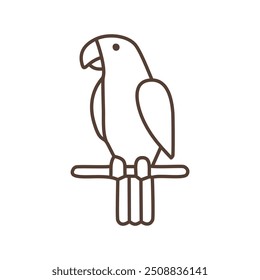 Simple parrot outline illustration. A minimalist line art illustration of a parrot perched on a branch, conveying a sense of tranquility and the beauty of nature.