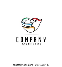 simple parrot shape in love logo design, colorful bird vector in style line and outline, icon, modern