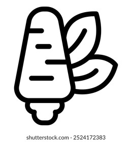 Simple parsnip icon with a thick outline depicting the root vegetable and its leaves