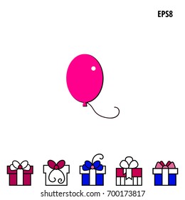Simple party balloon icon isolated on white background. Gift boxes icons collection