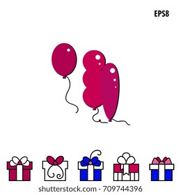 Simple party balloon icon isolated on white background. Gift boxes icons collection