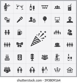 Simple party icons set. Universal party icon to use for web and mobile UI, set of basic party elements 