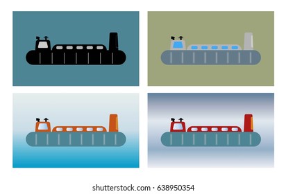 Simple Passenger hovercraft on sea background  Vector illustration