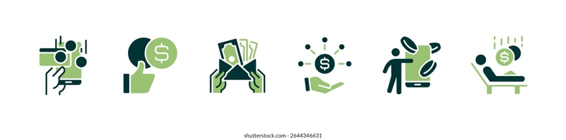simple passive income icon set people hand holding money salary financial investment earning profit growth signs vector illustration for web and app