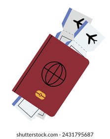 Simple passport with boarding tickets vector illustration, isolated on white background in flat design