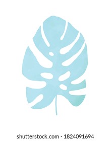 Simple Pastel Blue Monstera Leaf Isolated on a White Background. Lovely Vector Illustration with Tropical Leaf.