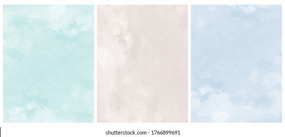 Simple Pastel Color Grunge Vector Background. Blue, Mint Green and Gray Brush Painted Style Blanks. Concrete Surface.