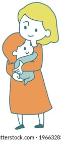 Simple pastel color vector illustration of a parent and child hugging mom baby parent and child