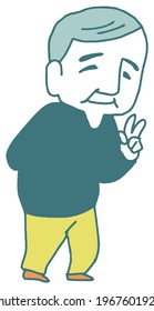 Simple pastel color vector illustration of grandpa doing peace Grandpa male