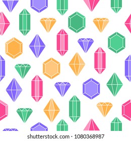 Simple pastel colored diamond crystals on white seamless pattern, vector