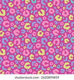 Simple pastel leopard skin print seamless pattern. Cheetah skin flat style background in retro boho colors. Hand drawn gender neutral pastel leopard print background. Cute and fun kids safari design.
