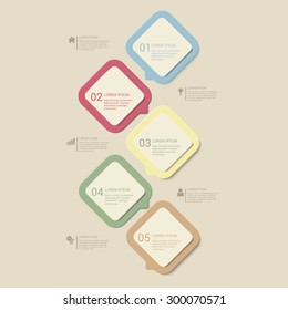 Simple pastel retro dusk multi color 5 step process steps labels infographics mockup template. Infographic background concepts collection.