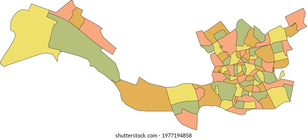 Simple pastel vector map with black borders of districts and neighbourhoods of Rotterdam, Netherlands