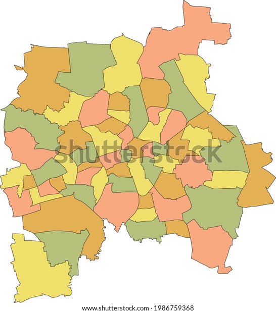 Simple pastel vector map with black borders of\
subdistricts of Leipzig,\
Germany