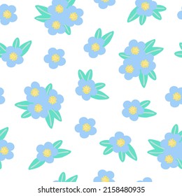 Simple Pastel-colored Blue Flower Seamless Pattern Flat Style Vector Illustration, Symbol Of Spring, Cozy Home, Spring Easter Holidays Celebration Decor, Ornament For Textile, Fabrics