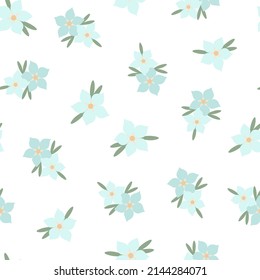 Simple pastel-colored floral seamless pattern, flowers, leaves flat style vector illustration, symbol of spring, cozy home, holiday celebration decor perfect for textile, fabric, springtime decoration