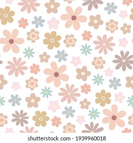 Simple pastel-colored flower seamless pattern, flat style vector illustration, symbol of spring, cozy home, spring Easter holidays celebration decor, perfect for textile, fabric, springtime decoration