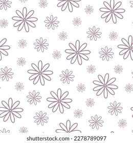 Simple pastel-colored outline flower seamless pattern flat style vector illustration, symbol of spring, cozy home, spring Easter holidays celebration decor, ornament for textile, fabrics