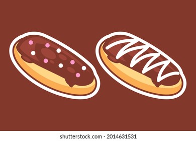 Simple éclair pastry made with choux dough filled with a cream and topped with chocolate icing. simple pastry vector illustration.