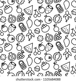 Simple pattern background outline of variety fruit icon on white background
