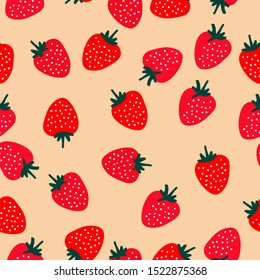 Simple pattern of berries . Orange background, juicy strawberries and wild strawberries . Print is well suited for textiles, Wallpaper and packaging.