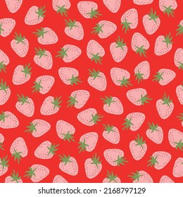 A simple pattern of berries. pink strawberries. red background. Fashionable print for textiles, wallpaper and packaging.
