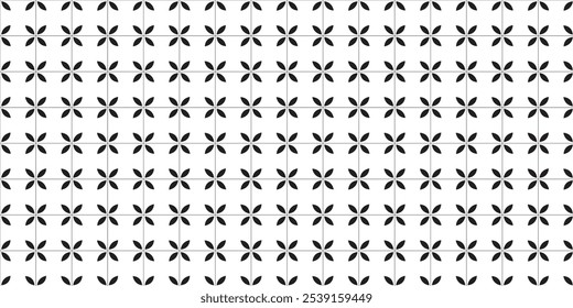 Simple pattern with simple black floral motif on a white background