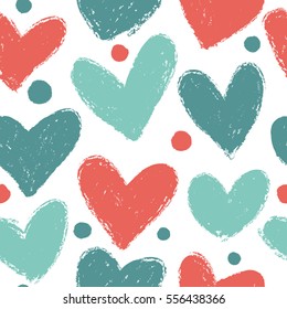 Simple pattern with blue and red hearts. Seamless background for your design.