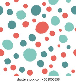 Simple pattern with bright polka dots. Seamless background for your design.